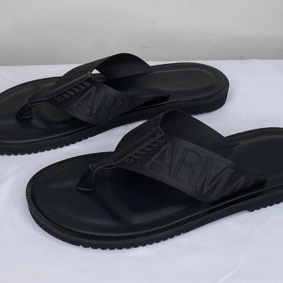 NEW EMPORIO ARMANI Mens Sandals Black Size 11 Logo Tape Thong Slip-On Flat